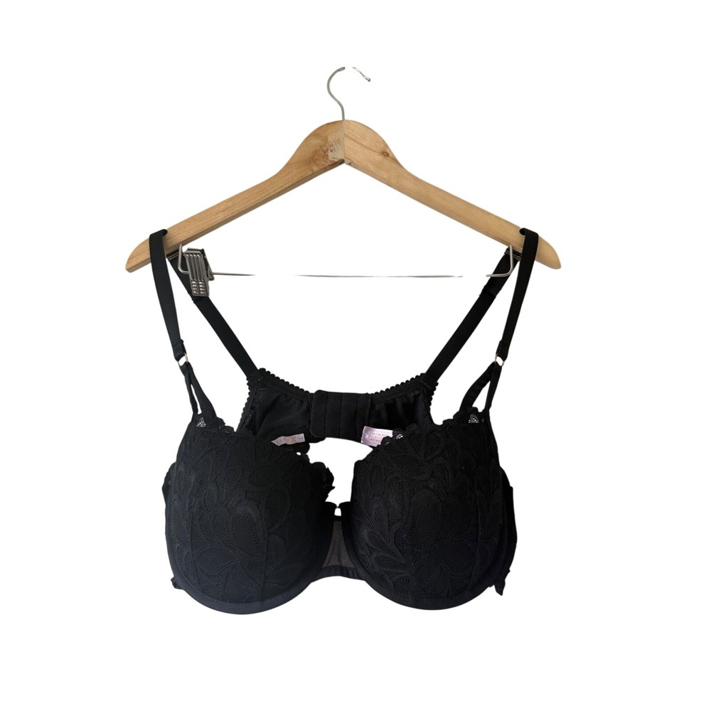 Savage X Fenty Black Floral Lace Underwire Bra 38DD Rose Gold Hardware